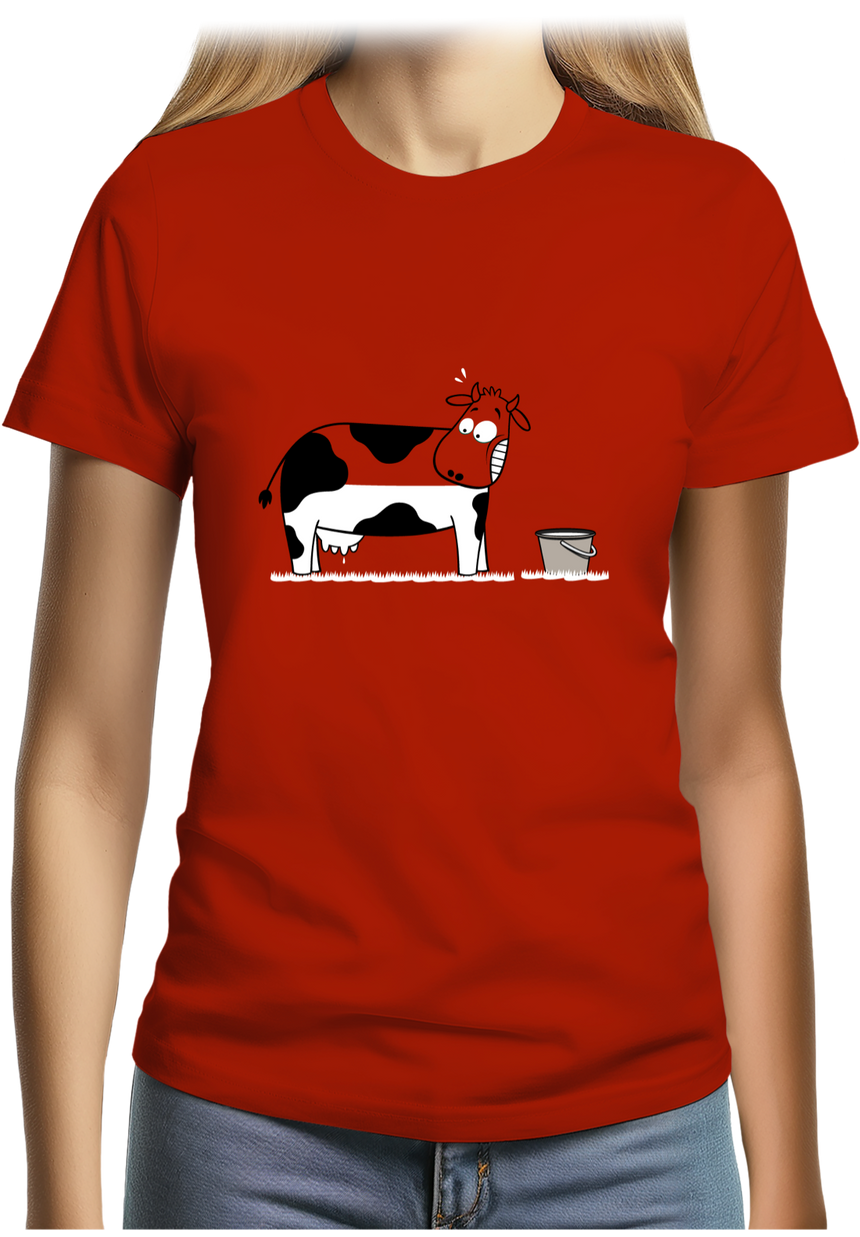 T-Shirt Femme Vache à moitié pleine de lait