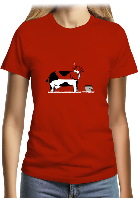 T-Shirt Femme Vache à moitié pleine de lait