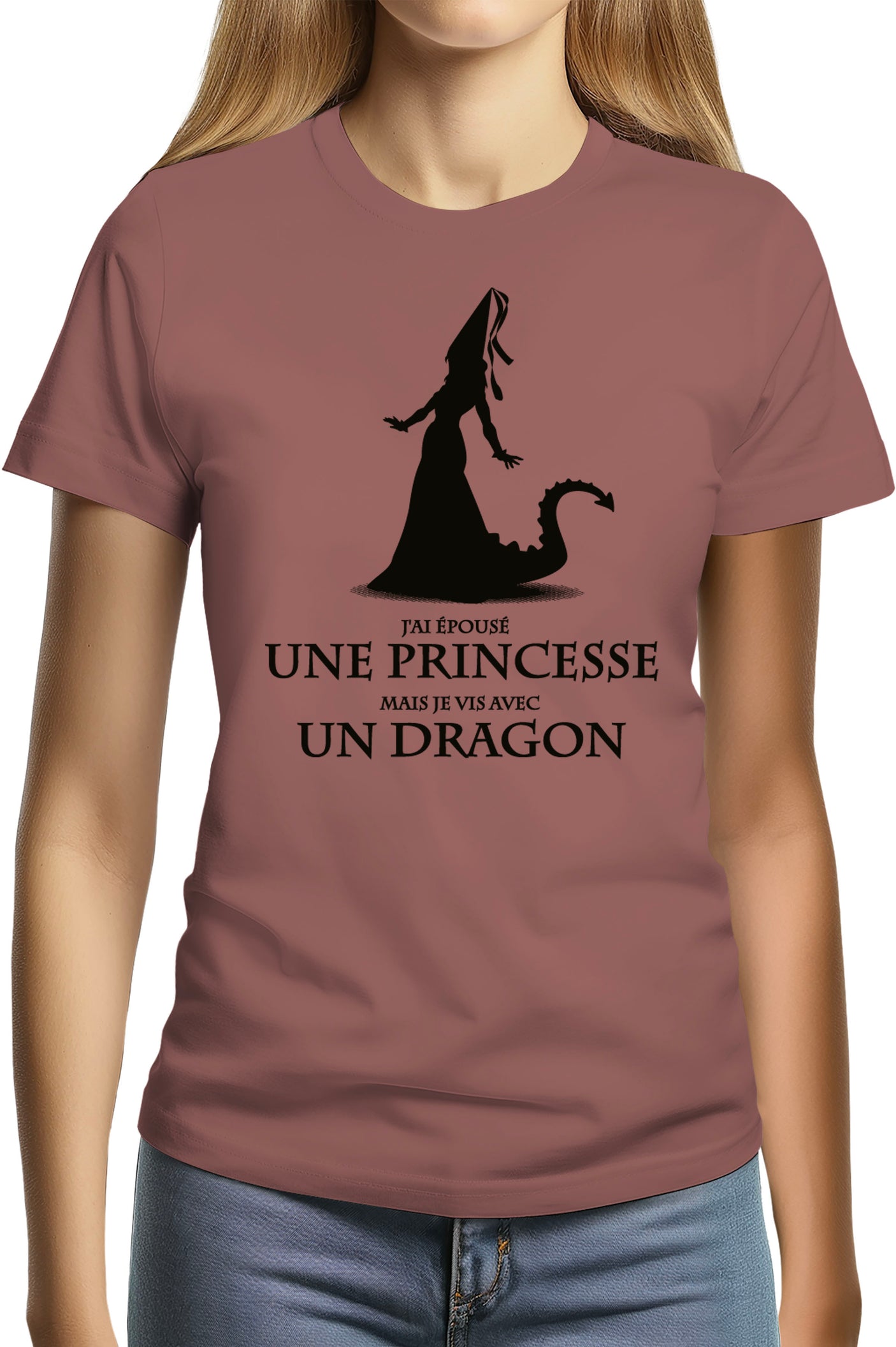 Tee-Shirt Femme D'epouser une princesse à vivre avec un Dragon