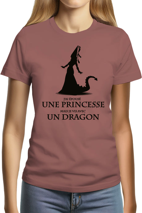 Tee-Shirt Femme D'epouser une princesse à vivre avec un Dragon