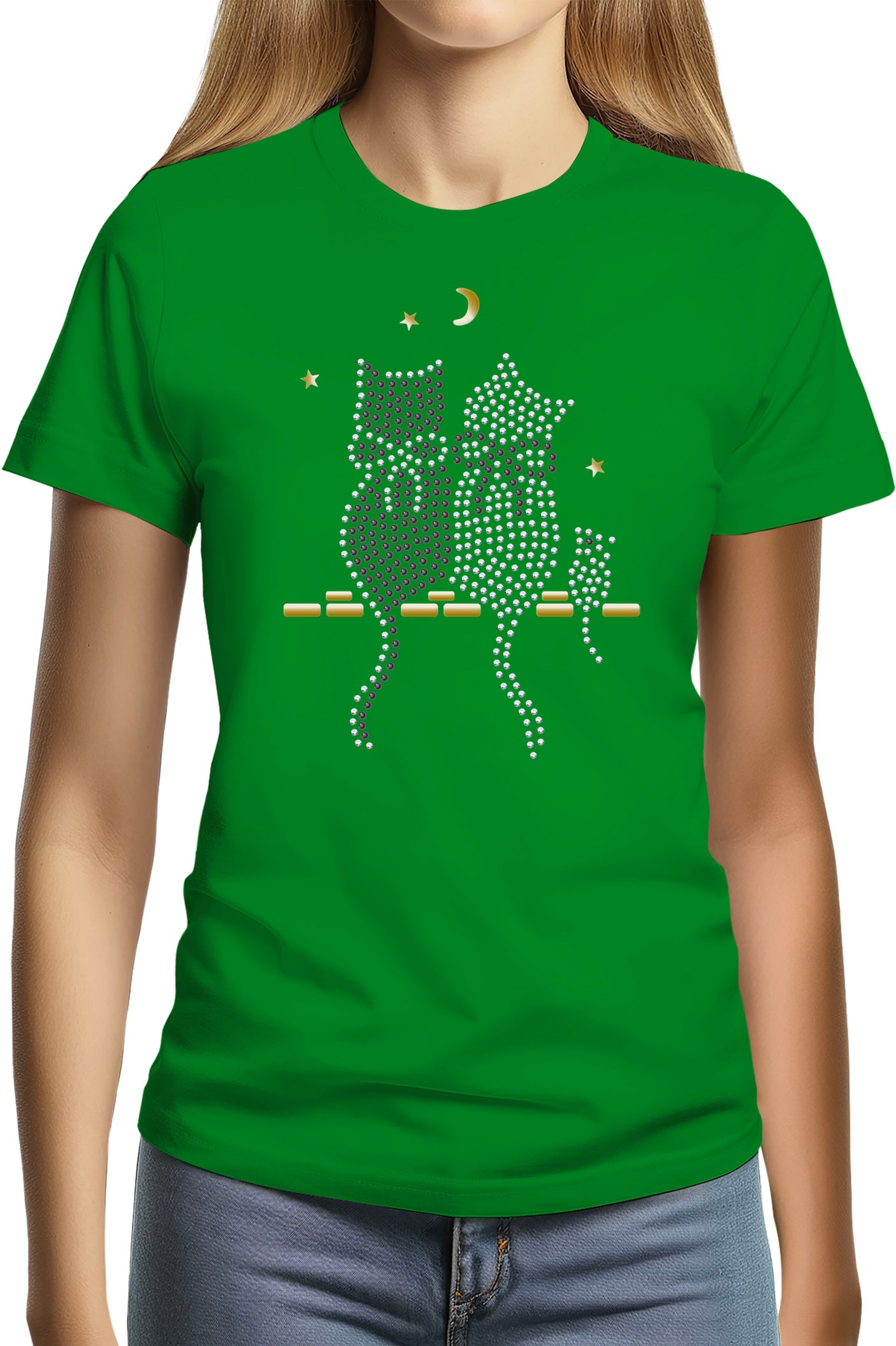 Tee-Shirt Femme Chat Souris Strass