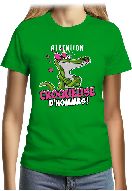 T-Shirt Femme Crocodile attention croqueuse d'hommes