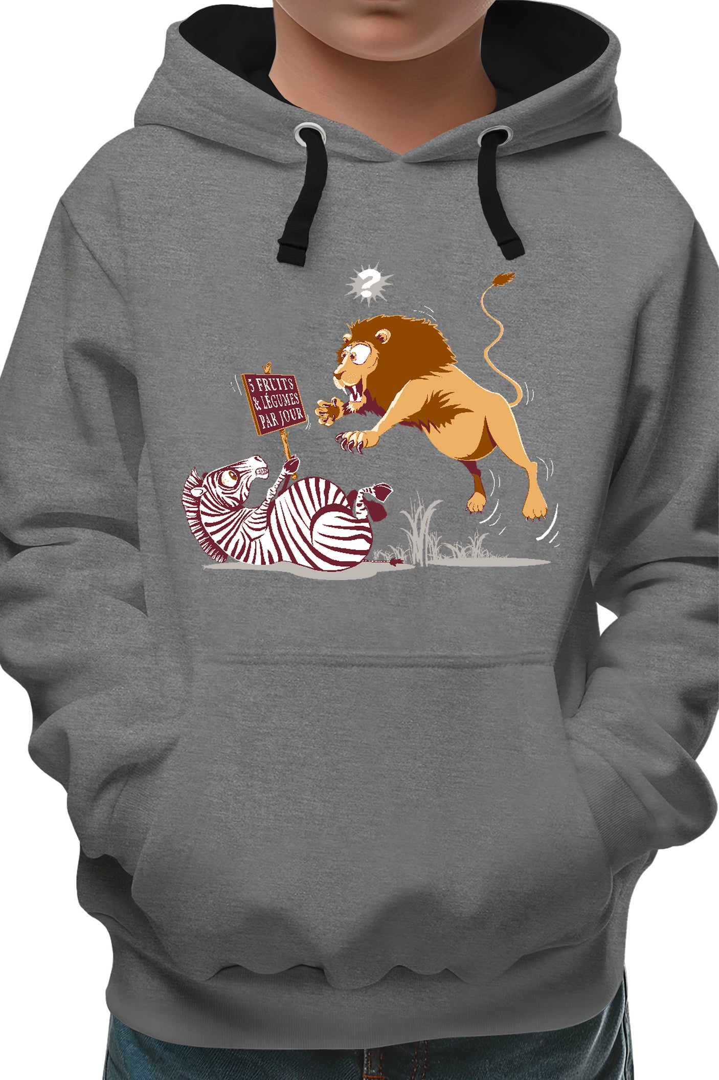Sweat Enfant Zebre vs Lion : 5 fruits legumes par jour