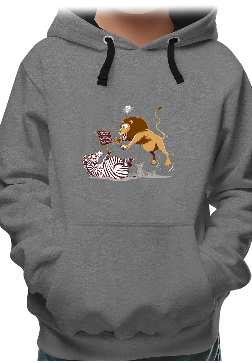 Sweat Enfant Zèbre vs Lion : 5 fruits légumes par jour