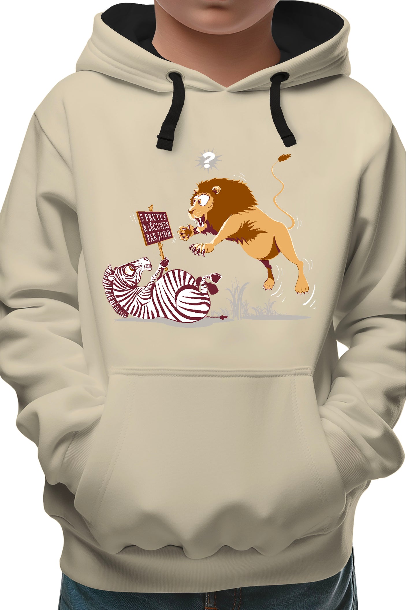 Sweat Enfant Zebre vs Lion : 5 fruits legumes par jour