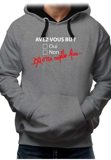 Sweat Adulte Avez vous bu? Me rapelle plus