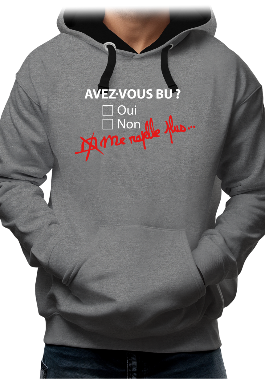 Sweat Adulte Avez vous bu de l'alcool ? Me rapelle plus