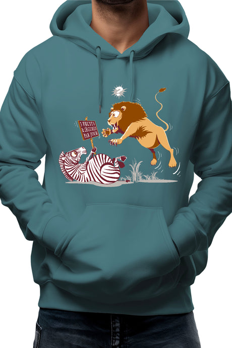 Sweat Adulte Zebre vs Lion : 5 fruits legumes par jour
