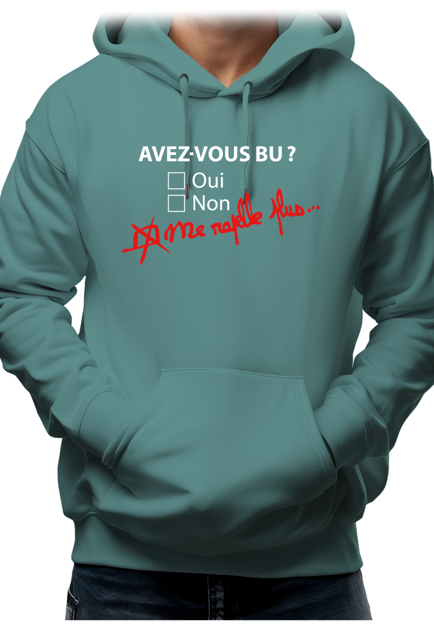 Sweat Adulte Avez vous bu de l'alcool ? Me rapelle plus