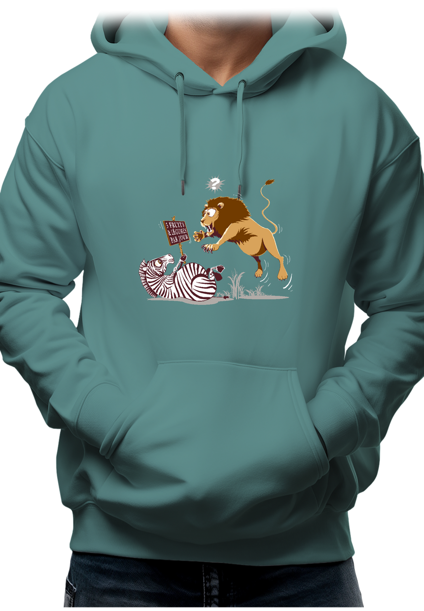 Sweat Adulte Zèbre vs Lion : 5 fruits légumes par jour