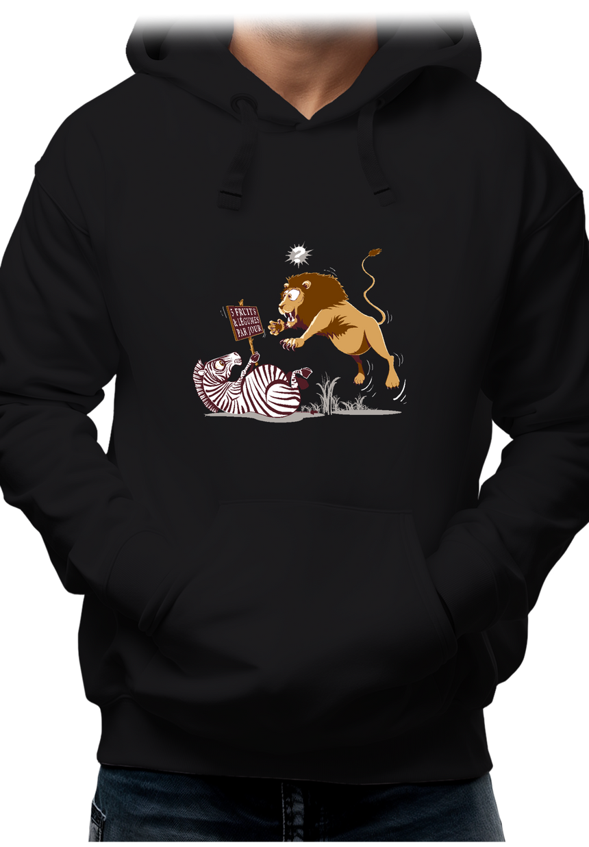 Sweat Adulte Zèbre vs Lion : 5 fruits légumes par jour