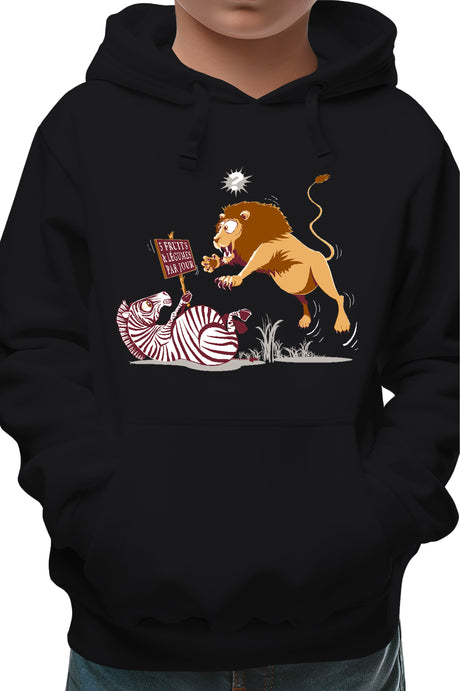 Sweat Enfant Zebre vs Lion : 5 fruits legumes par jour